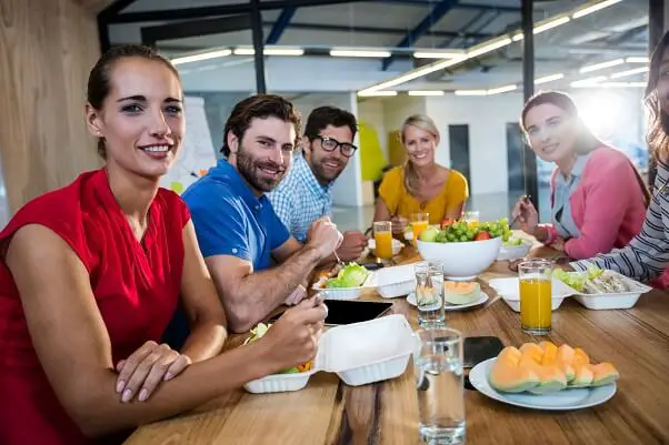  Business team eating together 