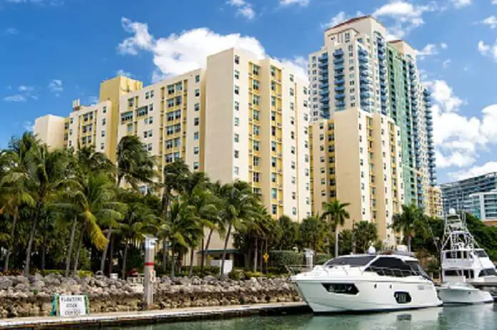Miami beach coastline with hotel buildings